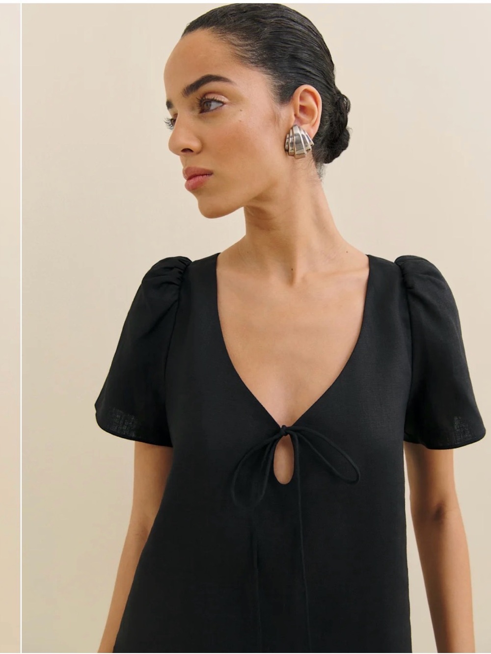 Reformation Black Puff-Sleeve Tie-Front V-Neck Top